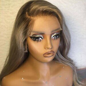 ✨20 In Layered Dark Ash Blonde Ombre Brown Root Human Hair Lace Wig READY!✨